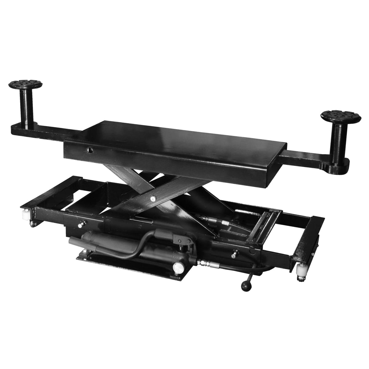 Direct Lift Pro Jack 4500 sliding bridge jack with 4,500 lb capacity, designed for use with four post lifts to facilitate vehicle maintenance and repairs.