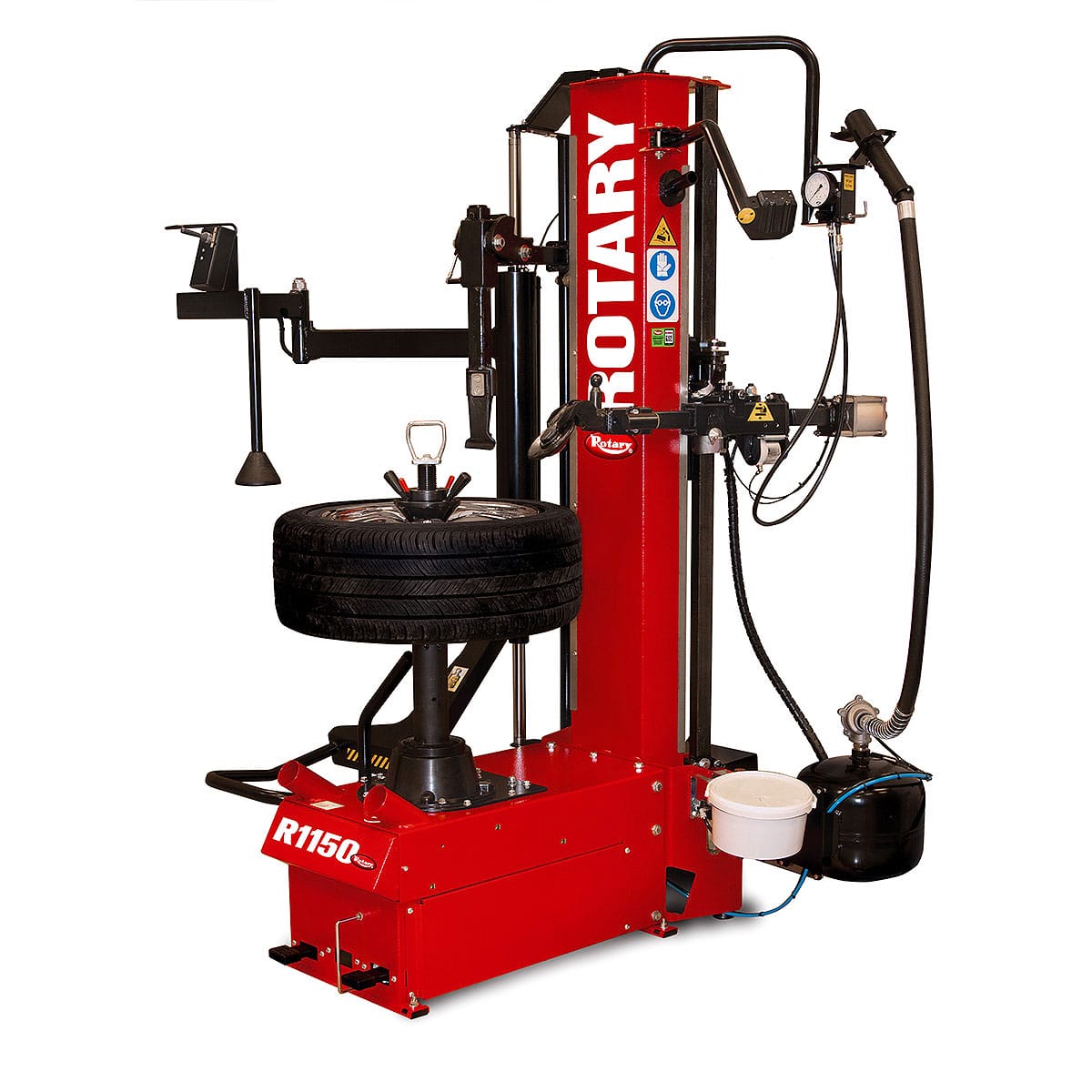 Rotary R1150 tire changing machine, leverless center post clamping with variable-speed control for safe, efficient tire service
