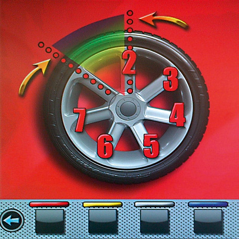 Close-up of the control panel on Rotary R180 Pro 3D Auto Wheel Balancer