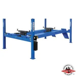 Forward Lift CRA14 four-post automotive lift with rolling jacks and open runways, ALI certified
