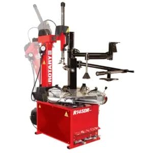 Rotary R145DR tire changer with dual assist arms and swing arm design for efficient wheel service