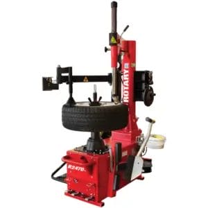 Rotary R247D professional tire changer with power-operated mount/demount head and side assist arm for high-volume shops